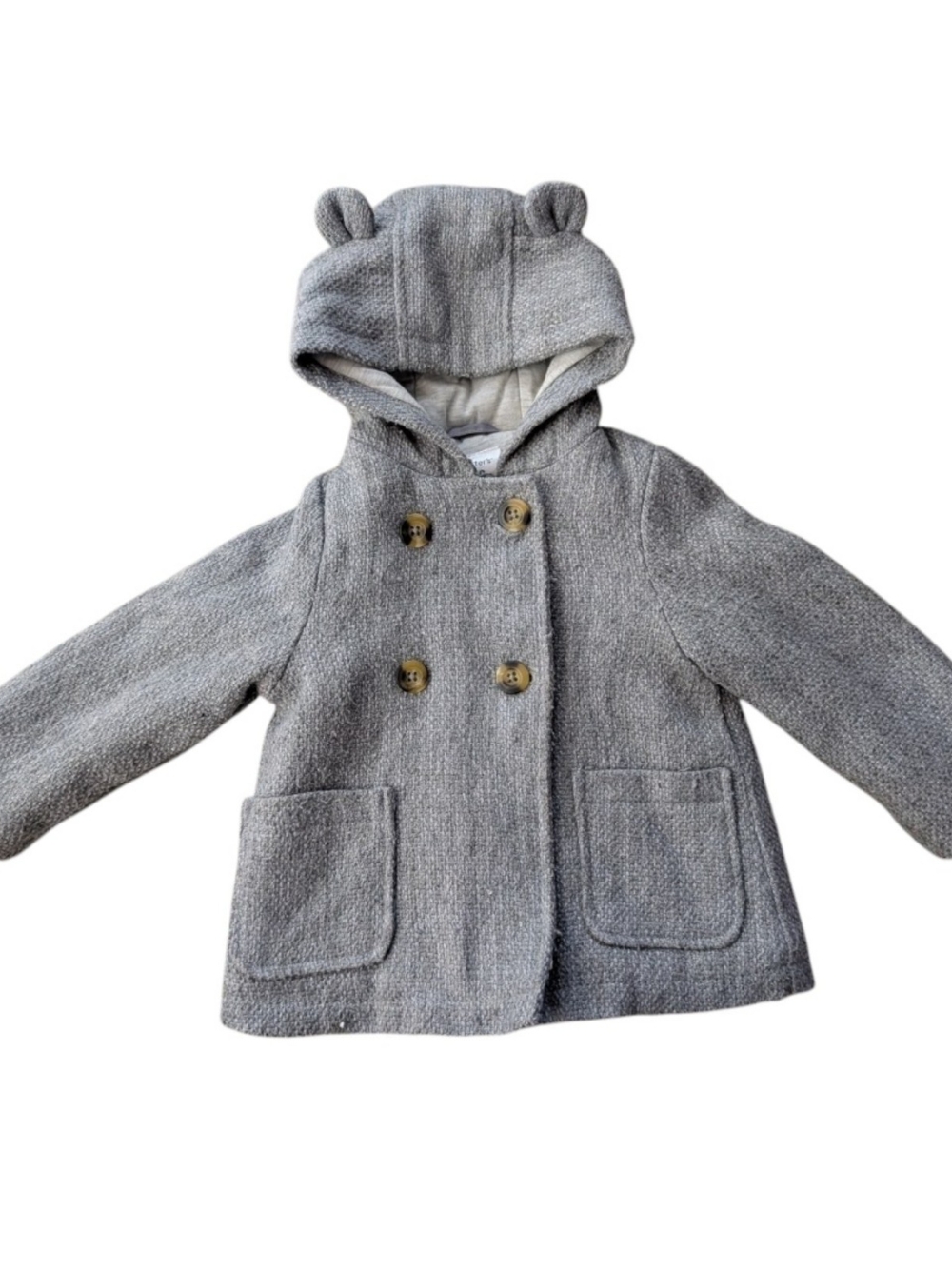 Carter's infant Double Breasted  Hooded Pea LCoat in Light Gray Size 17M